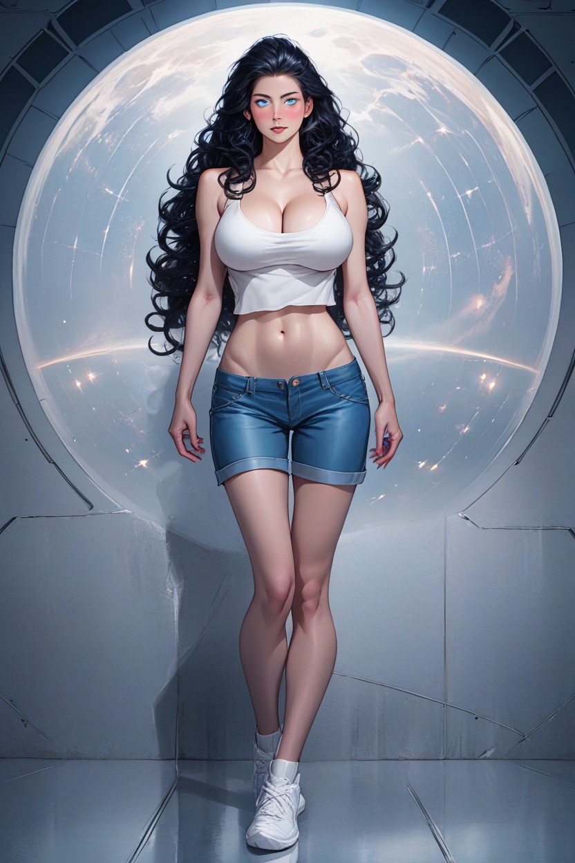Naked Legs, Long Curly Black Hair, Hyperrealistic Hentai AI Porn