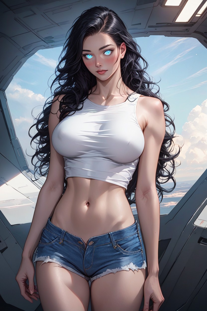Cleavage, Light Blue Eyes, Hyperrealistic Hentai AI Porn