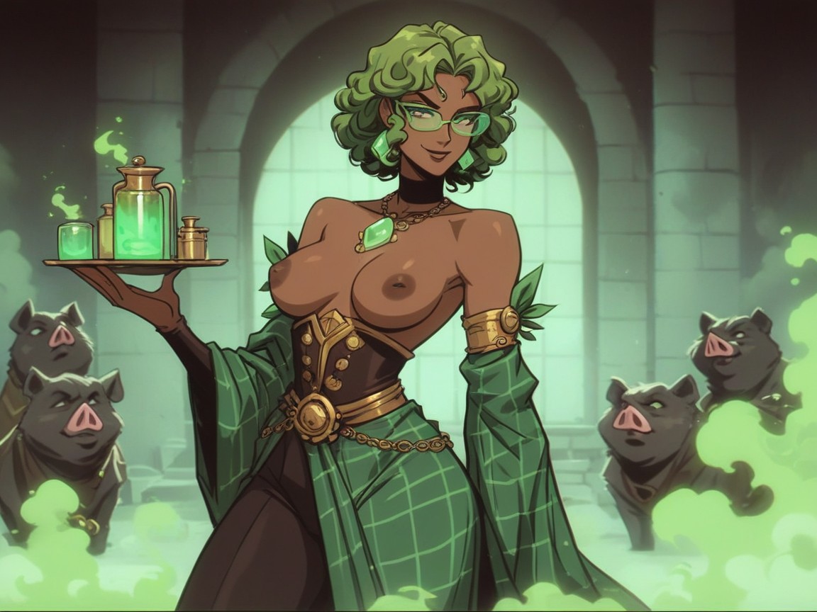 Green Eyes, Wild In Background, Squared Shoulders Hentai AI Porn
