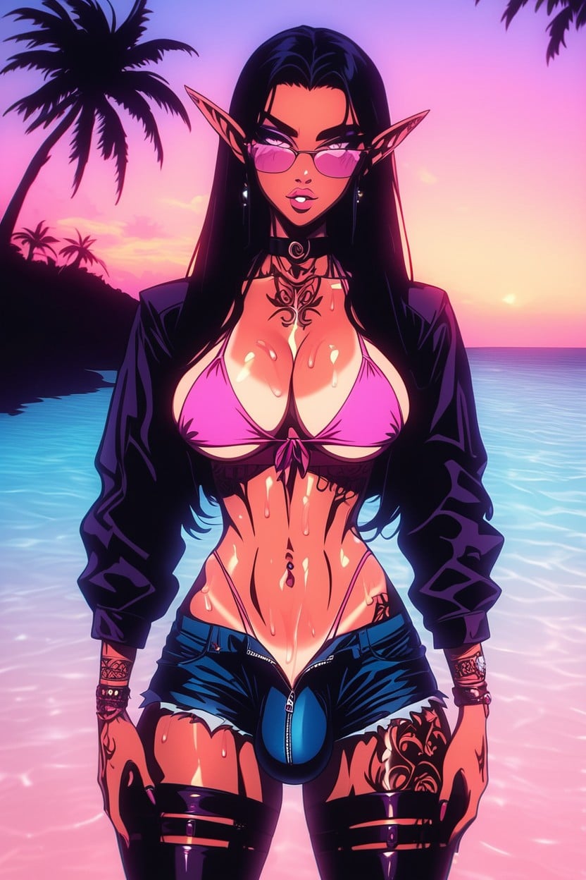 Neckline, Tattoo, Bikini Tan Lines Shemale AI Porn