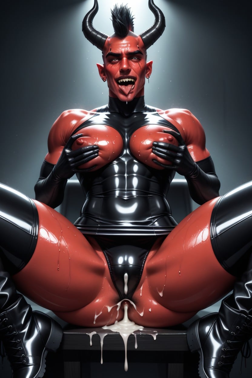 Ahegao, Erection, Black Latex Gloves Porno IA Gay