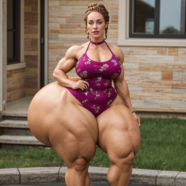 Floral Print Dress, Oiled Body, Extremely Vascular Abs AI Porn