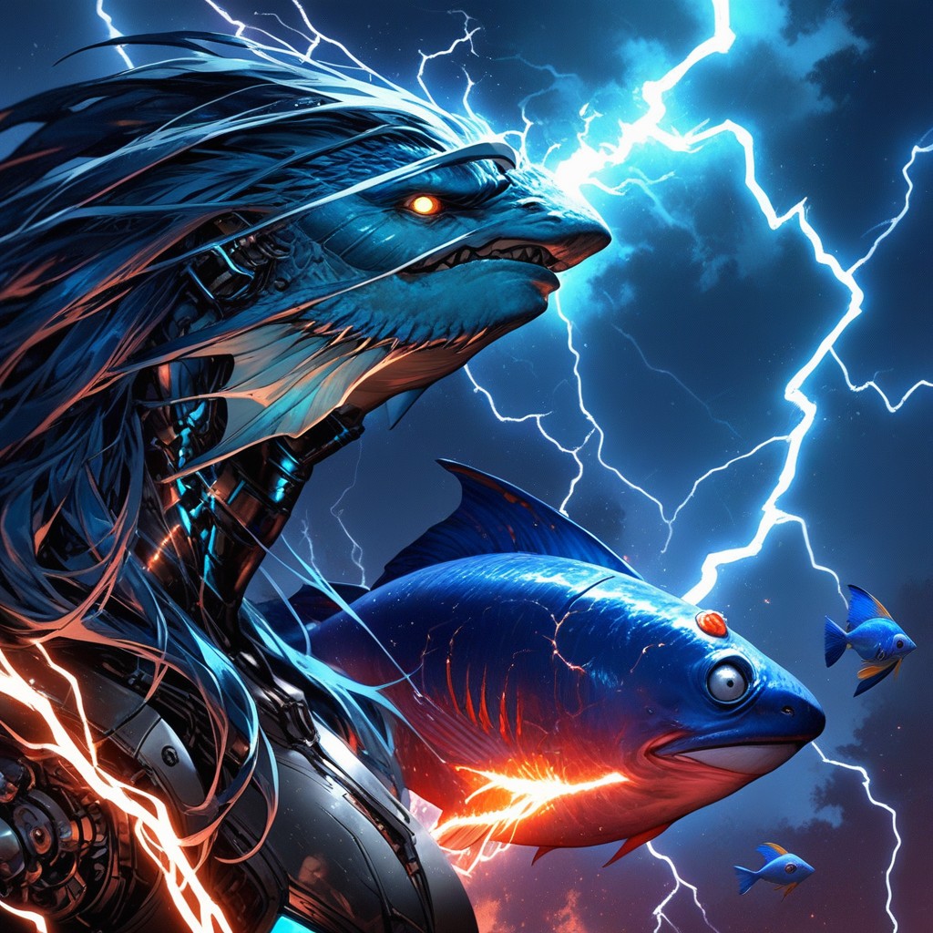 A Blue Fish Under High Voltage Shock, Night, Surprised Hentai AI Porn