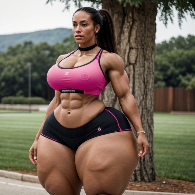 Choker, Perfect Muscular Abs, High Ponytail Hair AI Porn