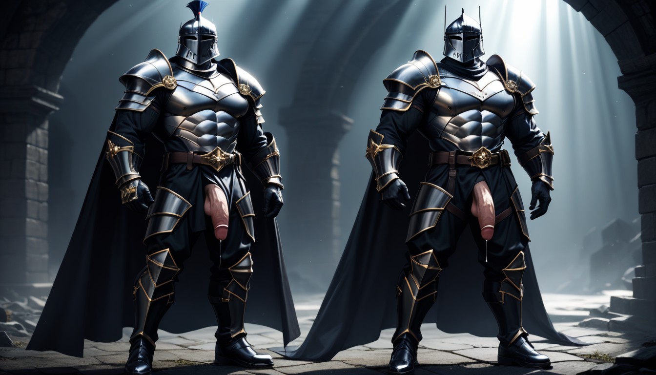 Light Skin Penis, Standing Boldly Like A Hero, Black Knight Helmet 게이 AI 포르노
