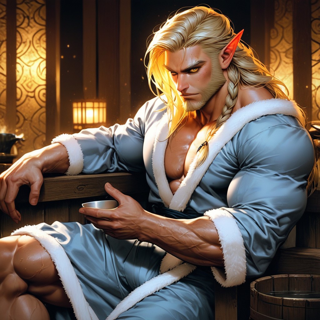 Fluffy Bathrobe, Sauna, 1 Person AI Porn