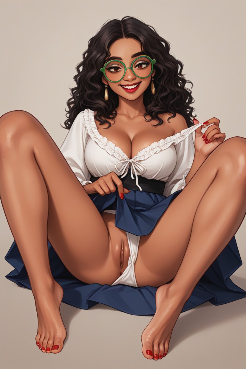 Very Large Oversized Round Eyes, White Blouse, Shoulder Length Black Hair AI Porn