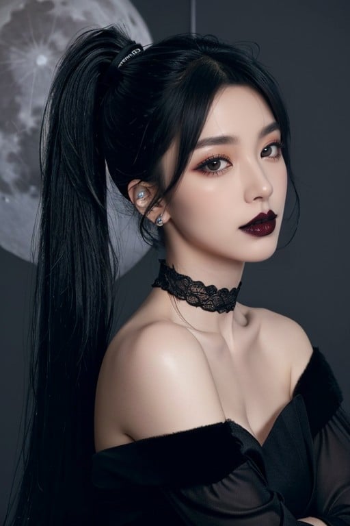 Smoky Eyeshadow, Goth Makeup, Realistic Portrait Of A Gothic Glam East Asian Woman ゲイAIポルノ