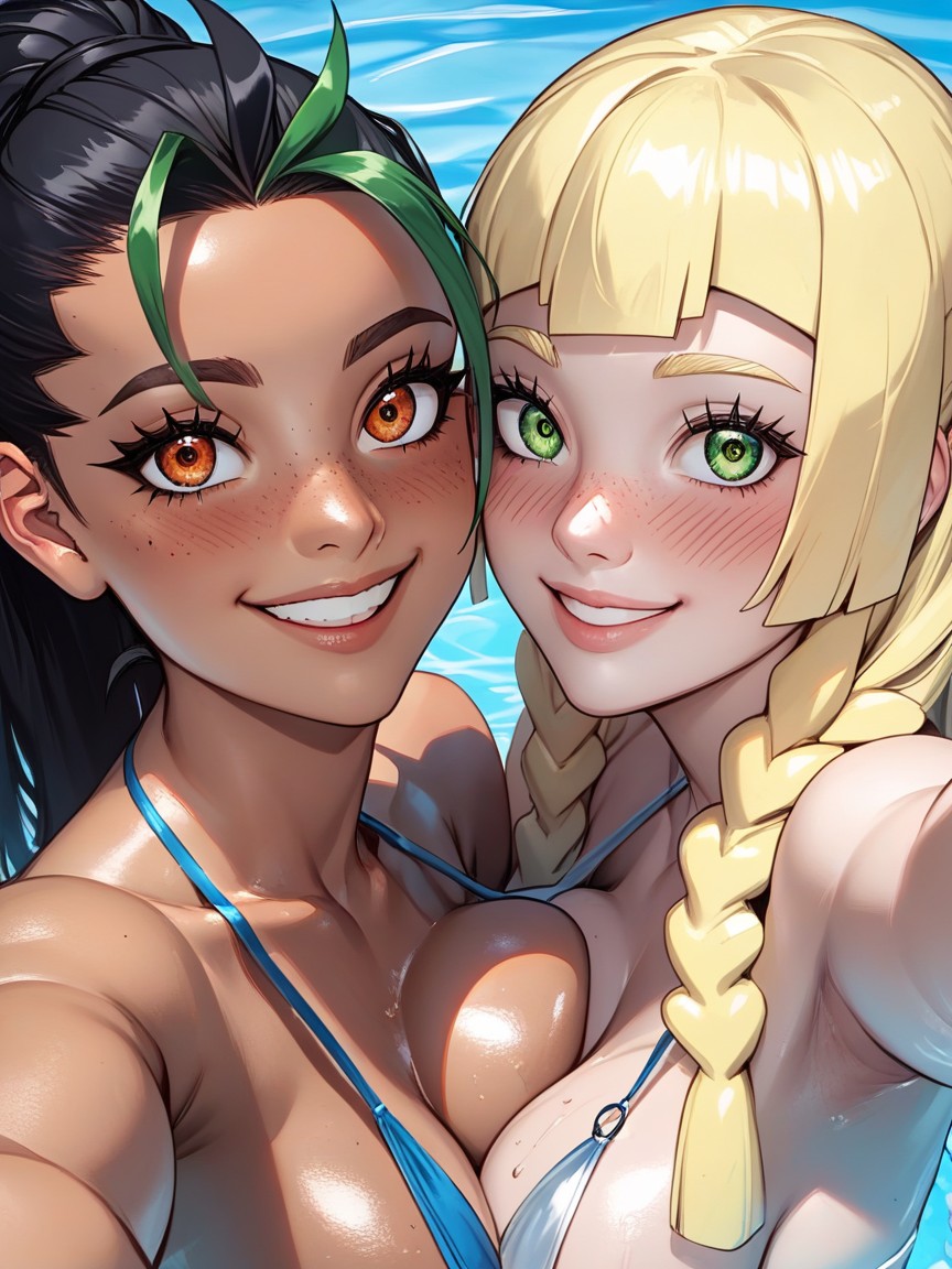 Blonde Hair, Embrace, Black Hair Hentai AI Porn