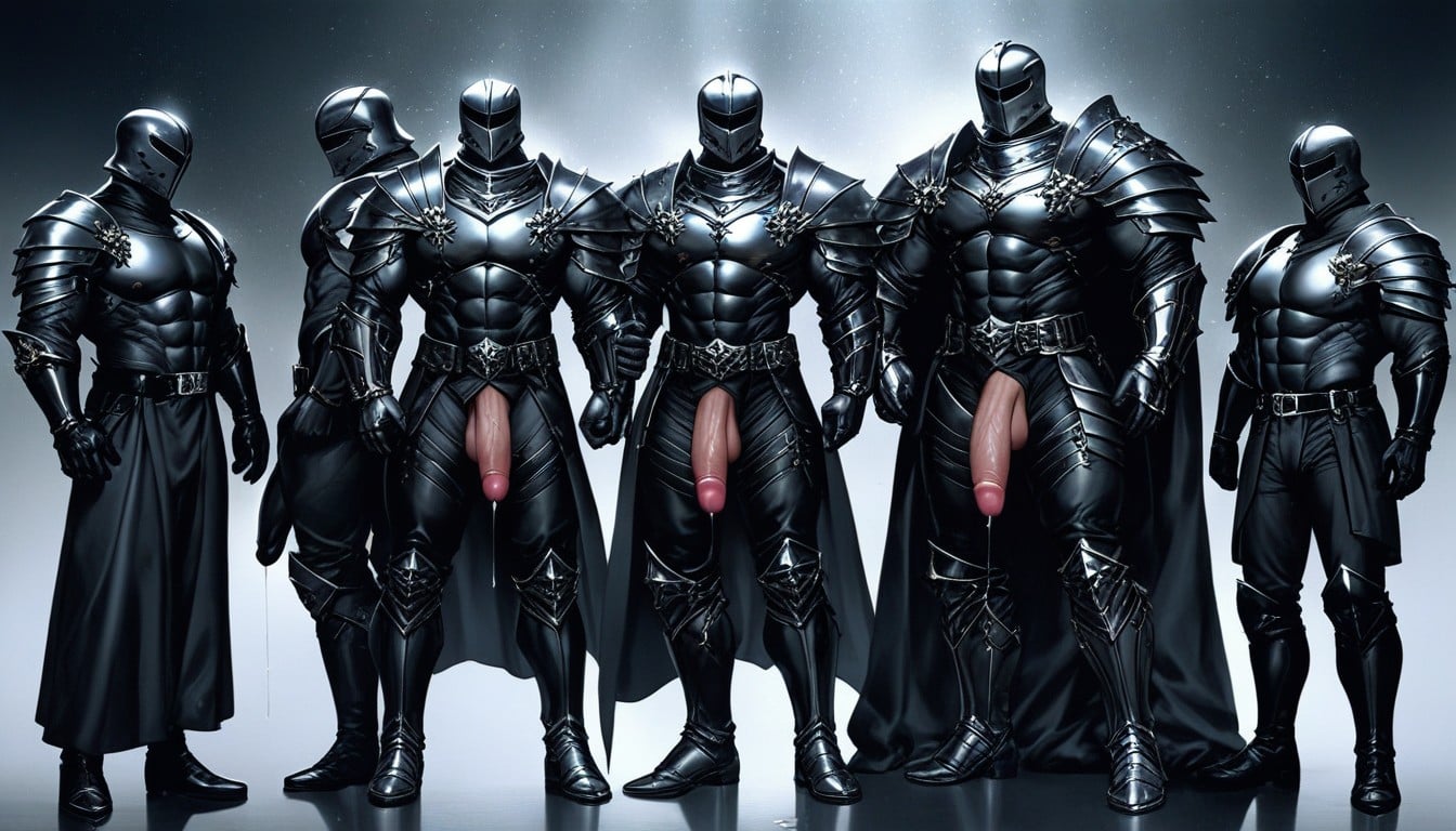 Legs Apart, Black Armor Boots, Light Skin Penis Porno IA Gay
