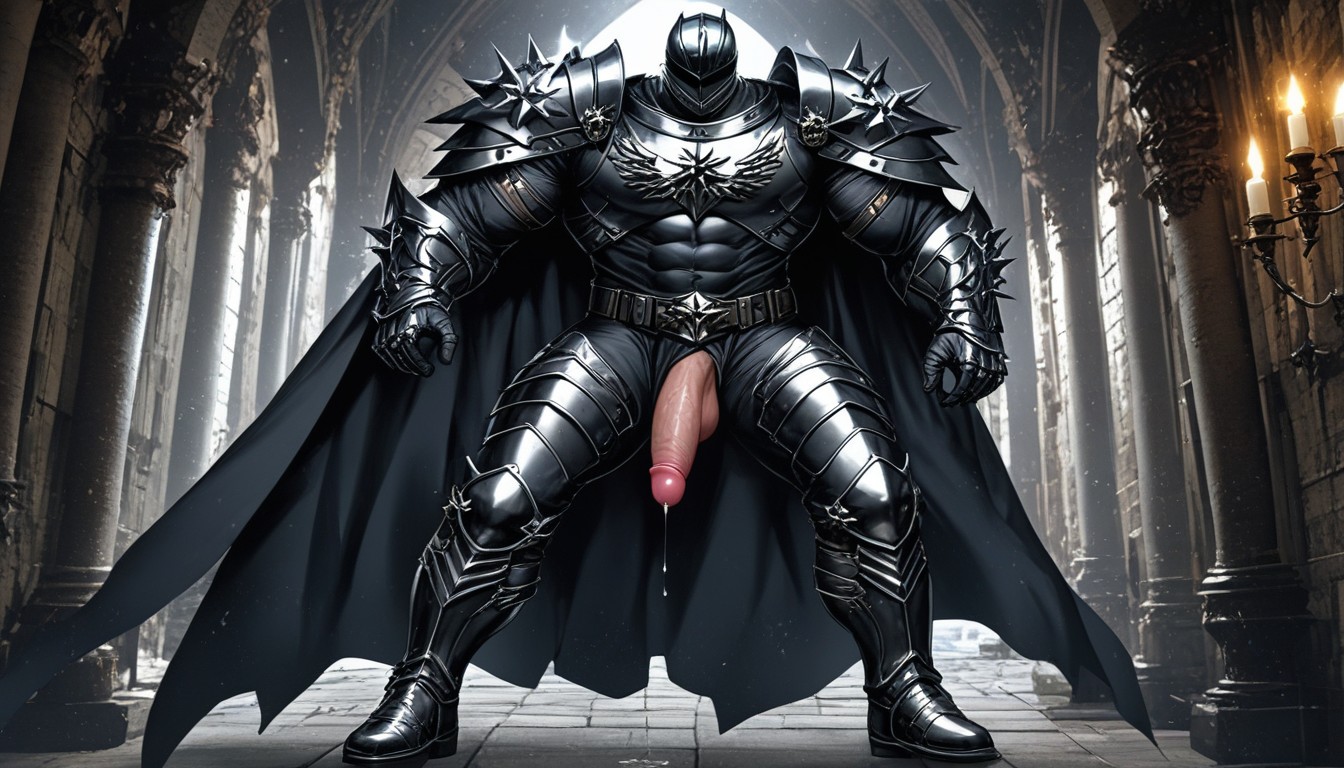 Penis Standing Up Straight, Black Cape, Muscular Body Porno gay IA