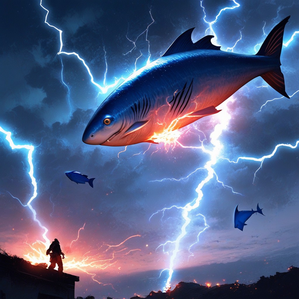 Shock, A Blue Fish Under Electro Shock, Lighting Sticking Blue Fish Hentai AI Porn