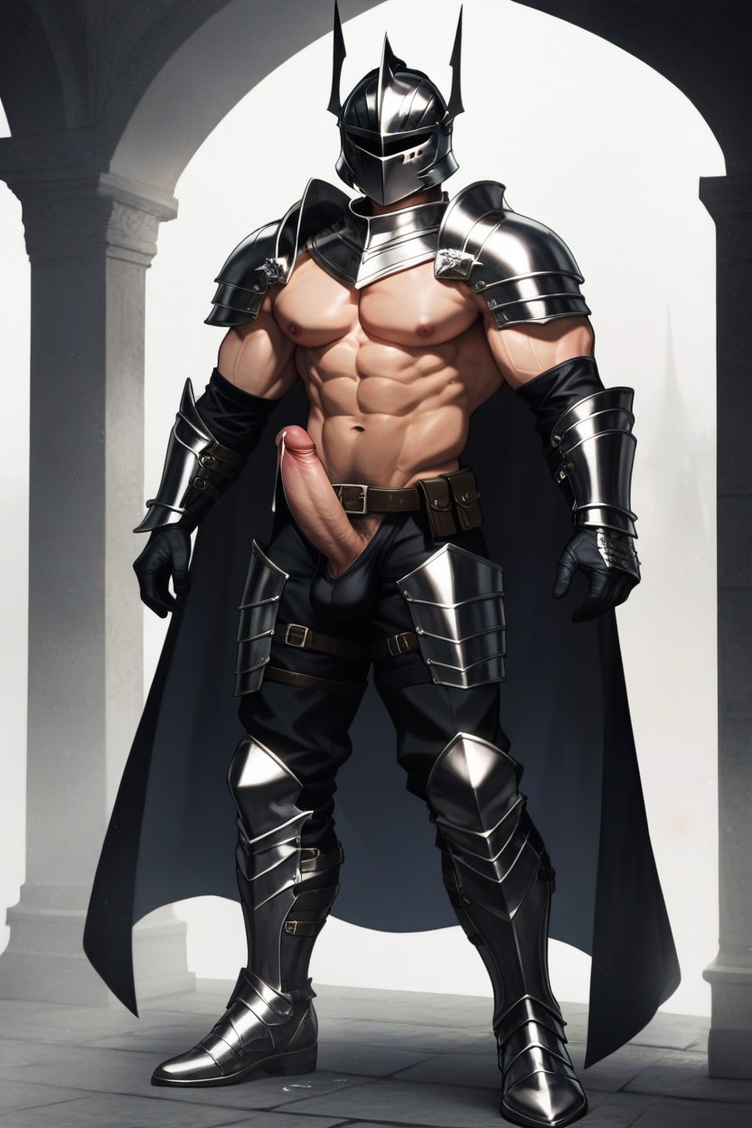 Legs Apart, Musclé, Six Pack Abs Imprinted On Armor Porno IA Gay