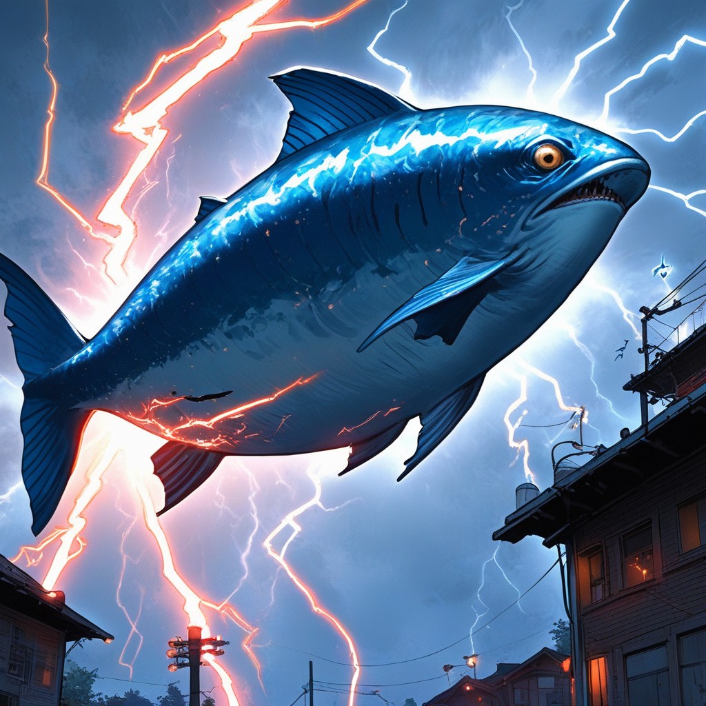 No People, The Blue Fish Is Glowing, Blue Fish Blasted By An Electroshock Hentai AI Porn