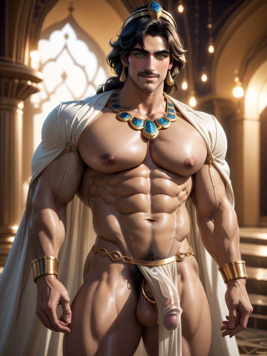 흥분한 얼굴, 팔 뒤로, 특대 근육 게이 AI 포르노