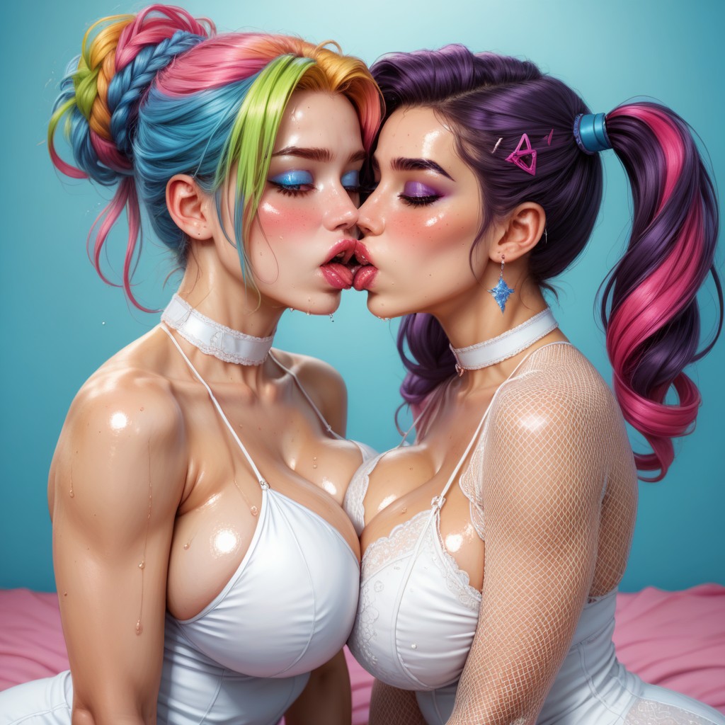 Open Mouth Kissing, Pastel Coloured Bedroom, Thick Lips AI Porn