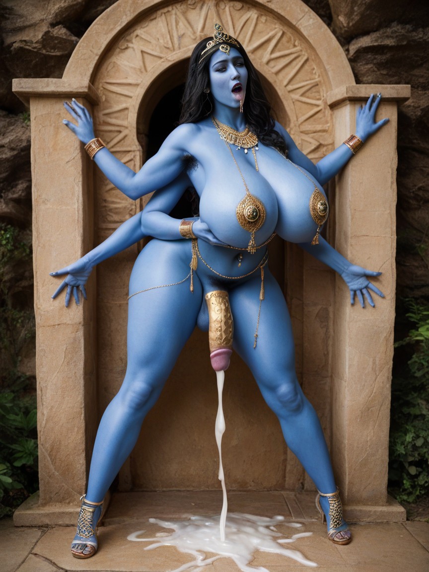 Blue Skin, Gold Belly Chain, Bellybutton Piercing AI Porn