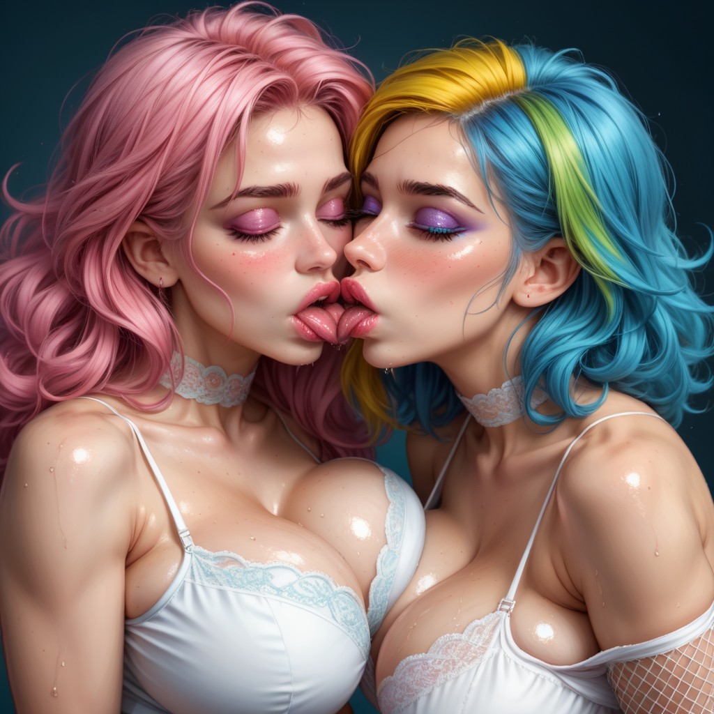 Shiny Hair, Bodies Pressed Together, Fully Clothed Pornografia de IA