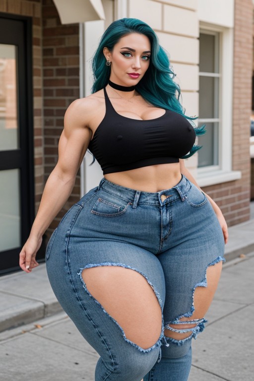 Botox Lips, Extremely Long Legs, Extremely Muscular Steroid Thighs AI Porn