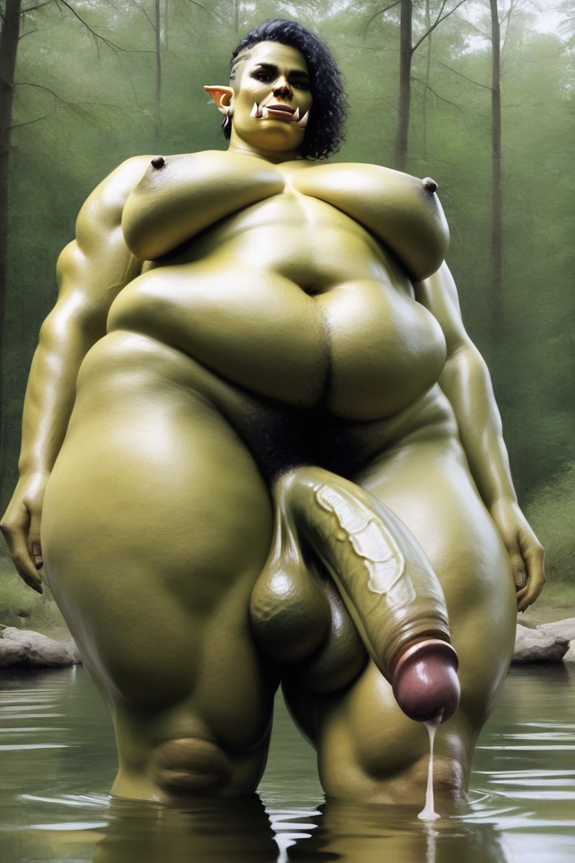 Green Skin, Bottom Up, Black Hair Shemale AI Porn
