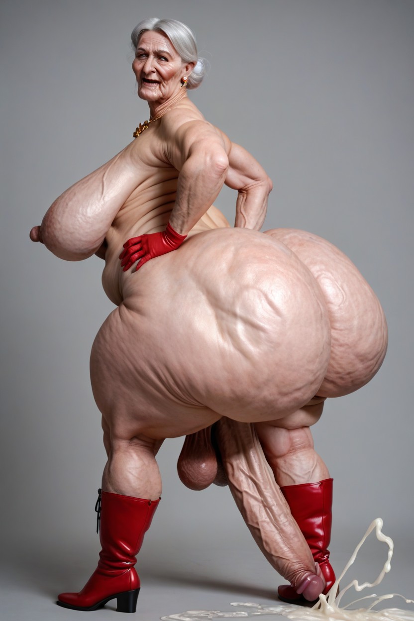 Wrinkled Face, Stretch Marks On Thighs, Gigantic Balls Shemale AI Porn