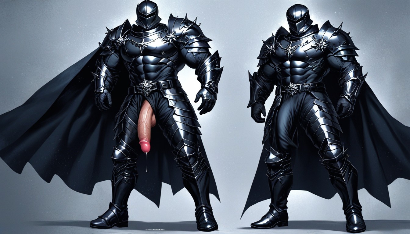 Black Armor Belt, Light Skin Penis, Six Pack Abs Imprinted On Armor ИИ гей порно