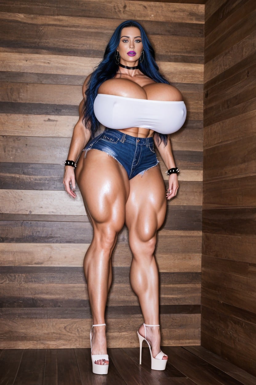 Blue Hair, Extremely Tall, Full Body View AI Porn