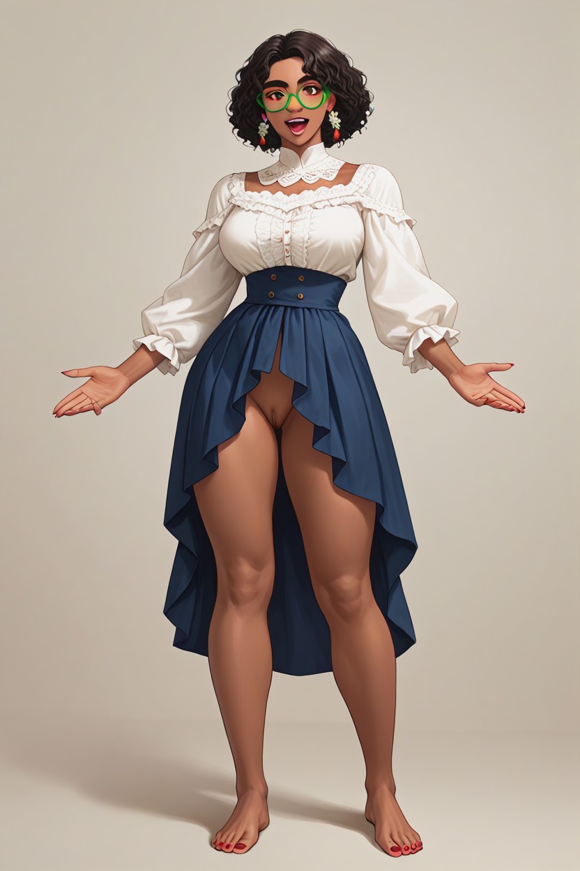 Bright Red Lipstick, Dark Olive Skin Tone, White Blouse AI Porn