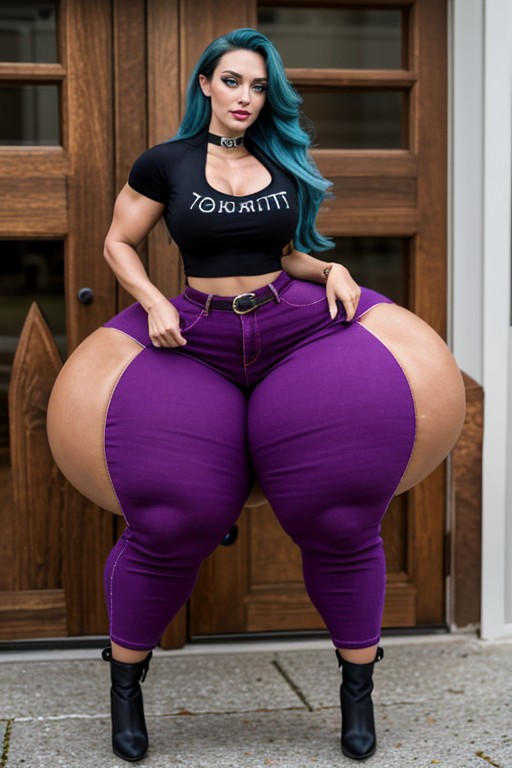 Extremely Muscular Steroid Thick Thighs, Jeans Pants, Extremely Large Ass AI Porn