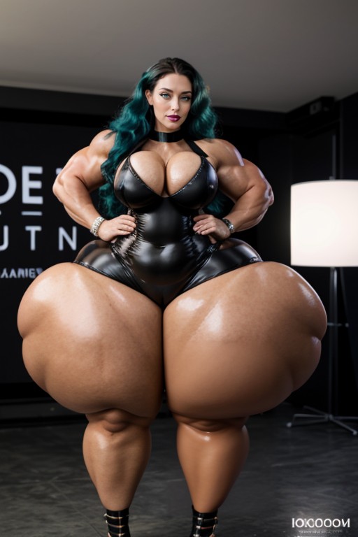 Extremely Steroid Muscular, Glossy Black Lipstick, Steroid Muscular Defined Leather Pants AI Porn