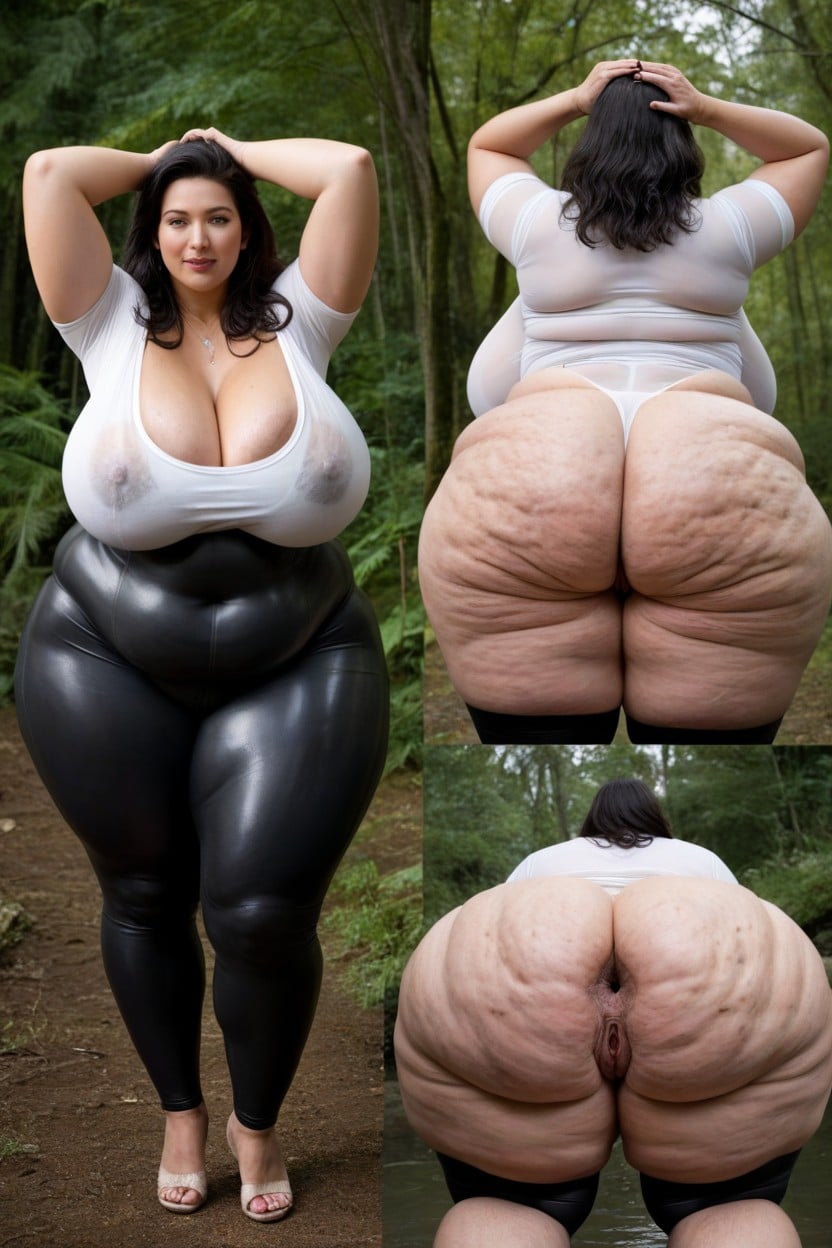 Three Quarter, Veiny Breasts, Hyper Detailed Textures Radiating Raw Beauty In A Misty Bamboo Forest BBW AI Porn