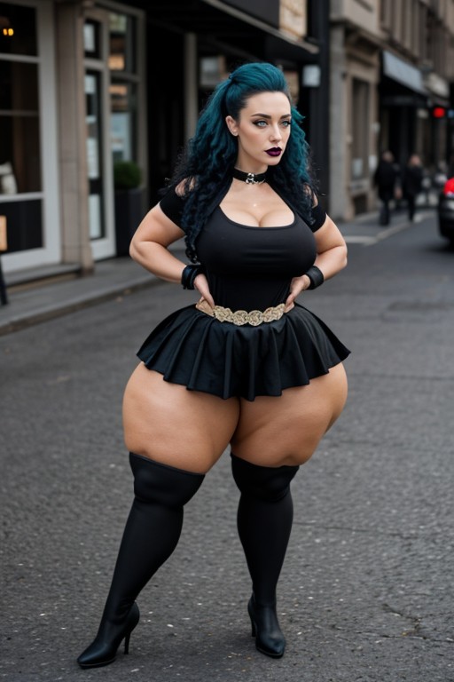 Blue Hair, Beautiful Bimbo Face, Spiked Wristband AI Porn