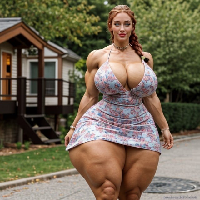 Character Veronica, Extreme Bulging Steroid Quads, Red Hair AI Porn