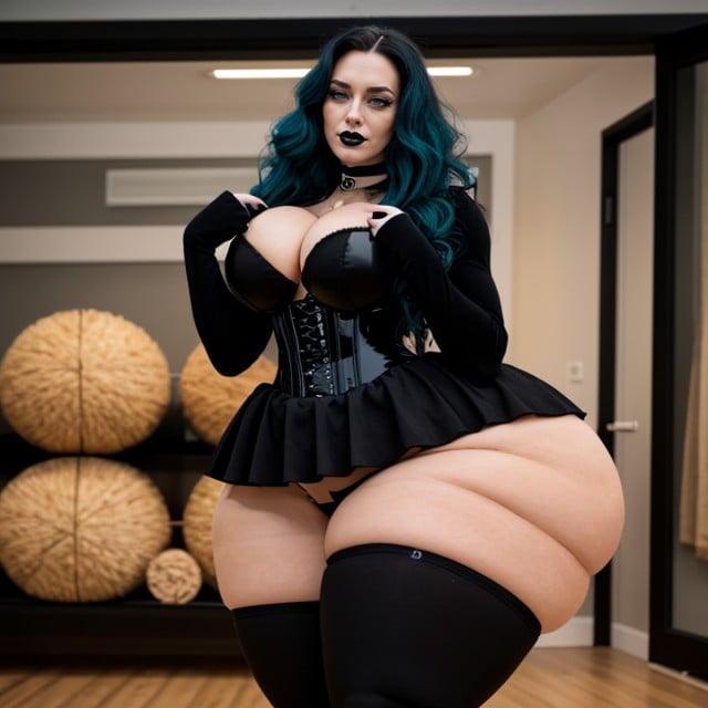 Extremadamente Pesado En La Parte Inferior, Glossy Black Lipstick, 18+ Porno IA