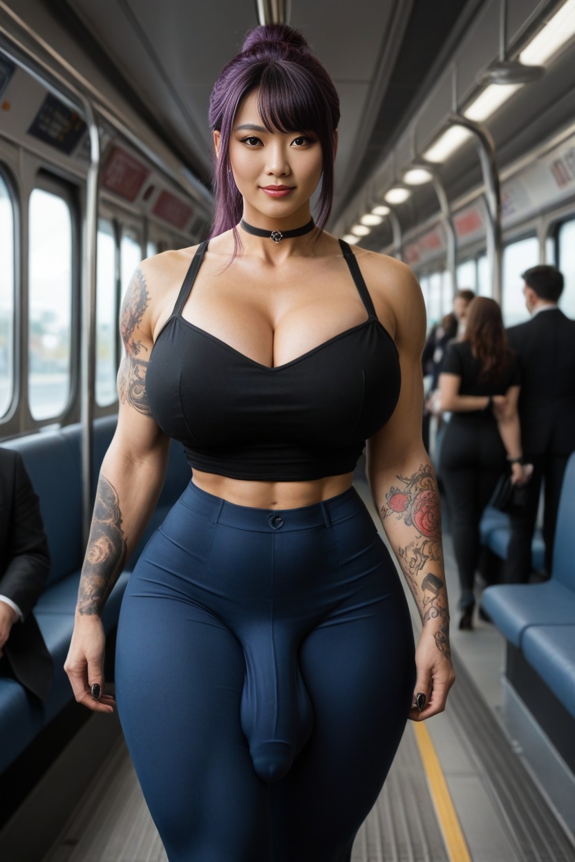 Perfect Asian Face, Muscular Legs, Chest Tattoos Shemale AI Porn