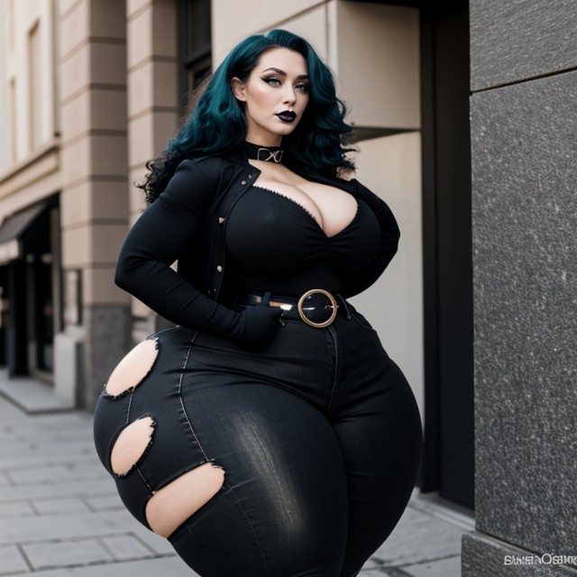 Very Long Hair, Seductive Expression, Curvy Muscular Steroid Bimbo AI Porn
