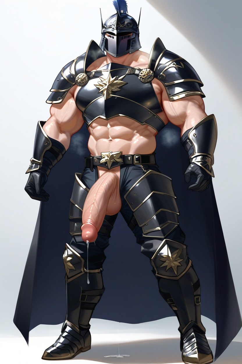 Face Fully Covered With Knight Helmet, Penis Standing Up Straight, Muscular Body 同性戀AI成人