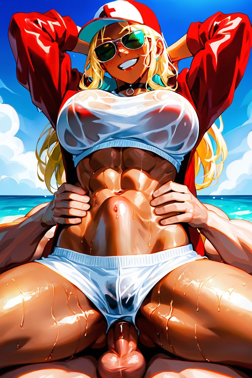 Wet Clothes, Large Red Jacket, Arms Up Hentai AI Porn
