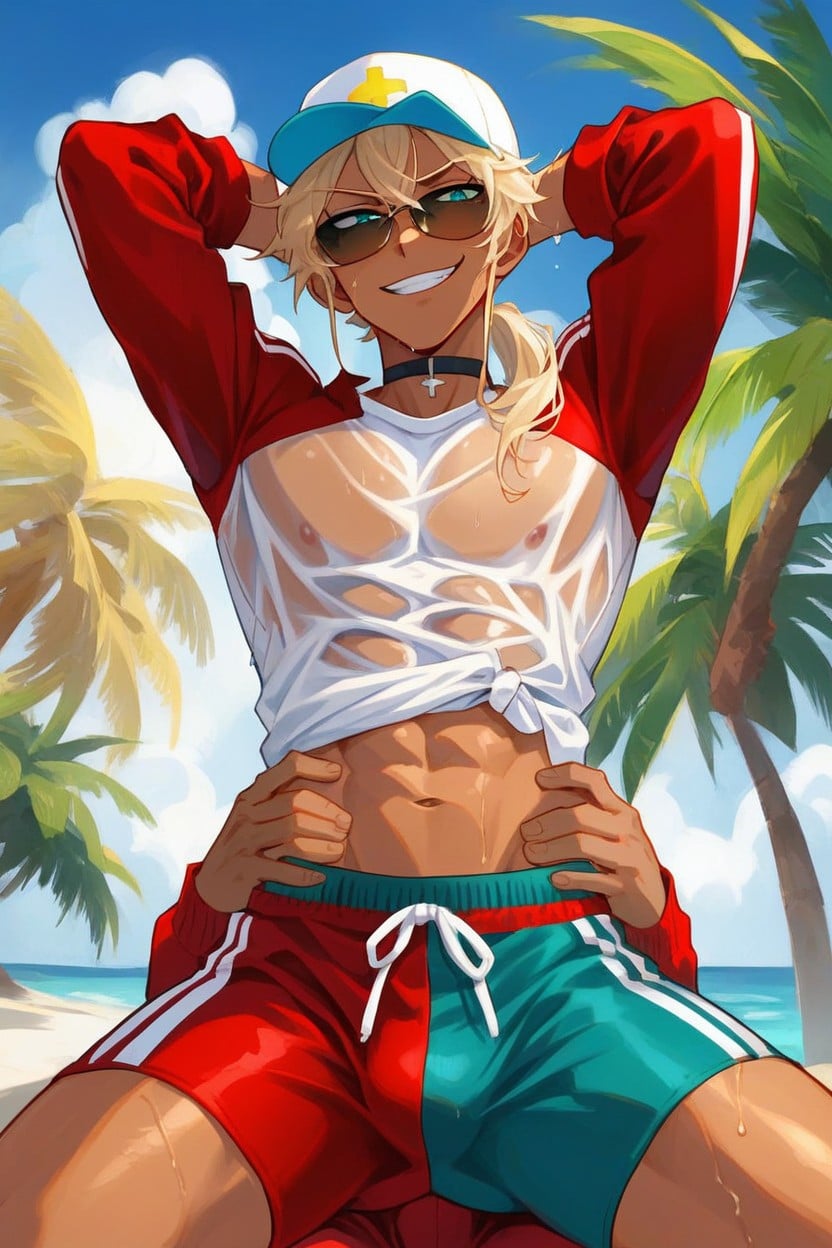 Bare Crotch, Sunglasses, Ponytail AI Gay Porn