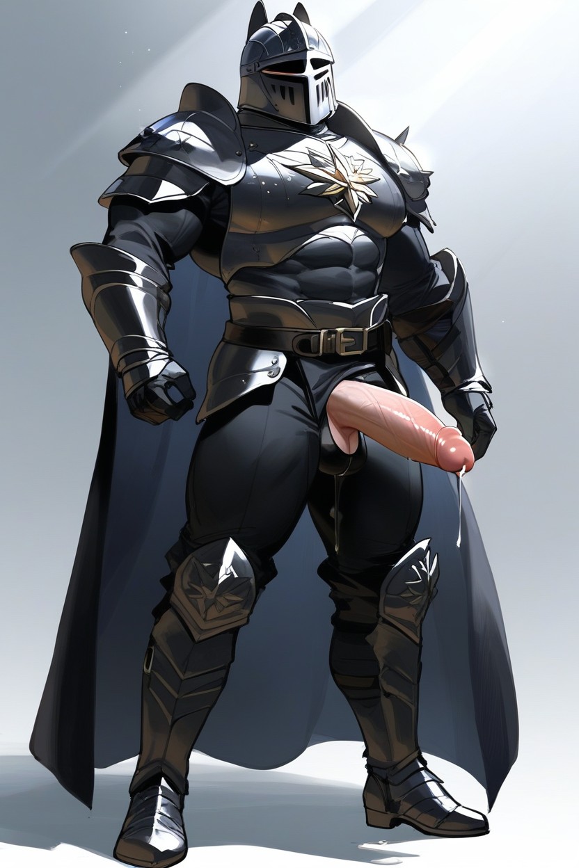 Face Fully Covered With Knight Helmet, Long Penis, One Knight AI Gay Porn