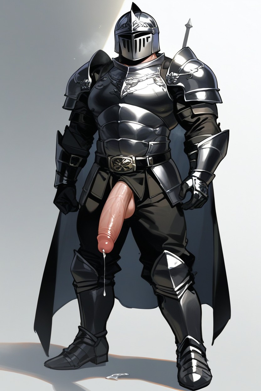 Black Armor Belt, Large Biceps, Six Pack Abs Imprinted On Armor AI Gay Porn