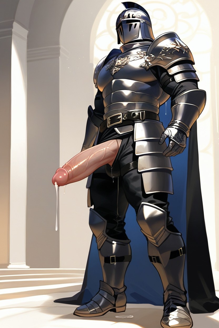 Large Biceps, Light Sparkle Shining On Helmet, Black Metal Shoulder Armor Porno gay IA
