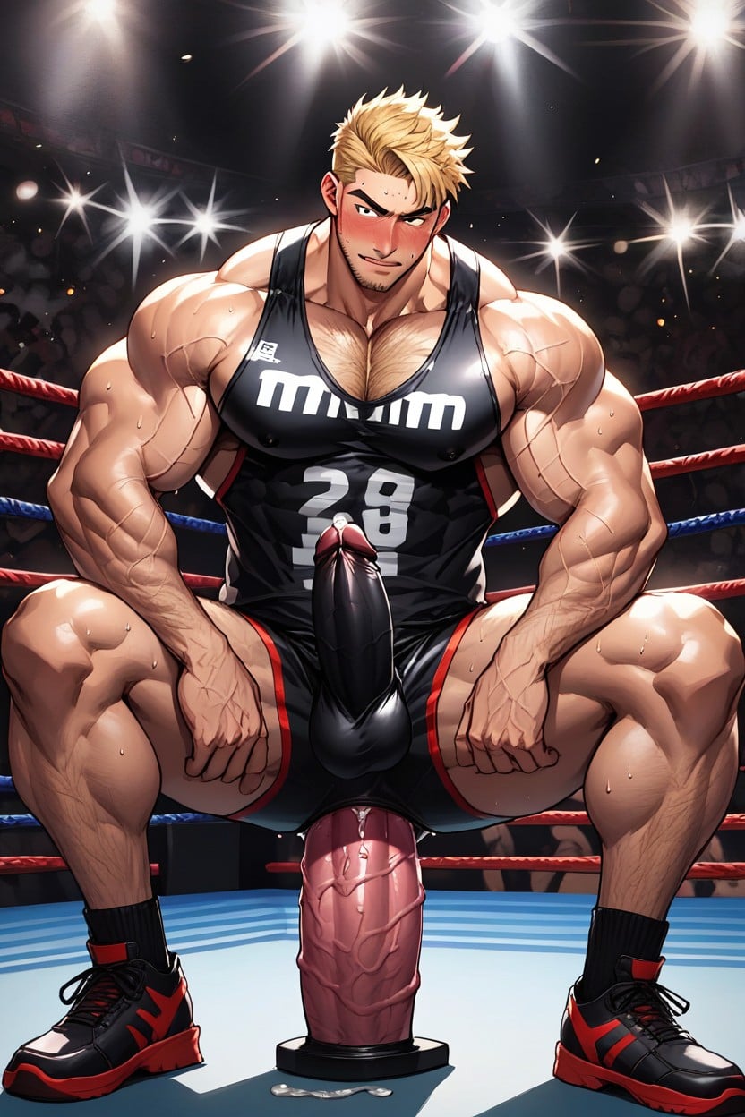 Standing In Wrestling Ring, Hd Photo Realistic, Hyper Masculine AI Gay Porn