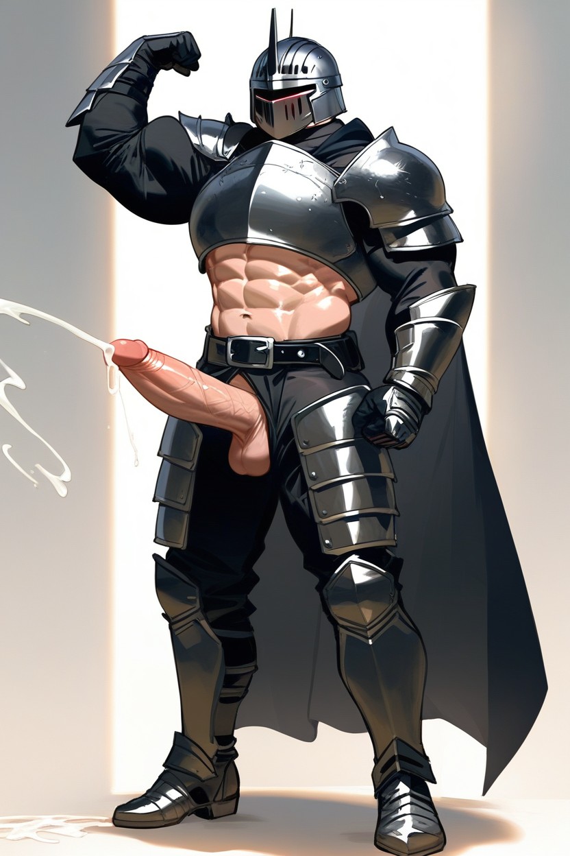 Wearing Full Black Metal Knight Armor, Tall Height, Moonlight Rays AI Gay Porn