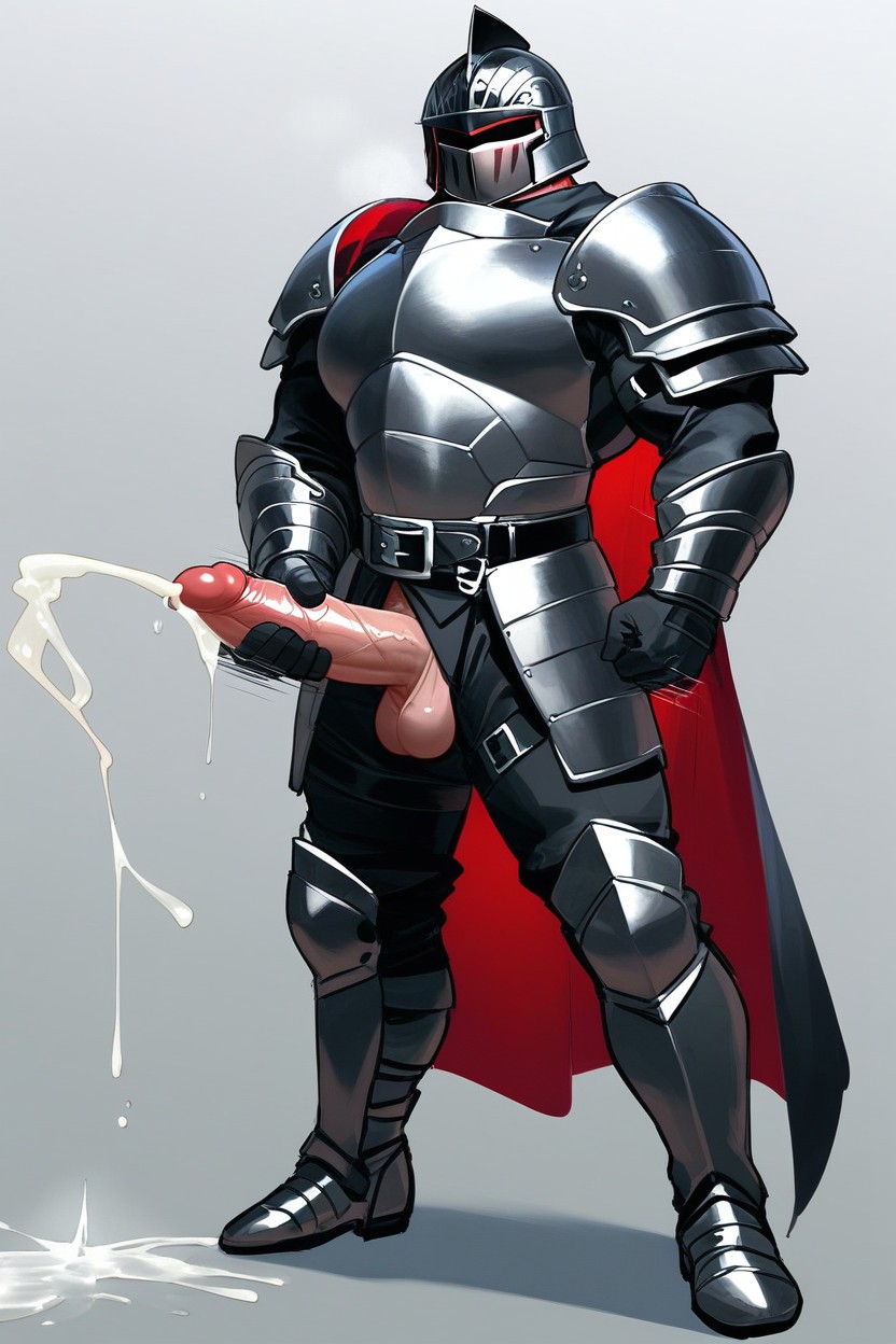 Black Shoulder Armor, Long Penis, Dynamic Pose AI Gay Porn