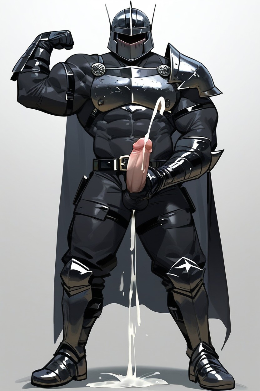 Black Armor Belt, Front Side View, One Arm Flexing Muscle AI Gay Porn