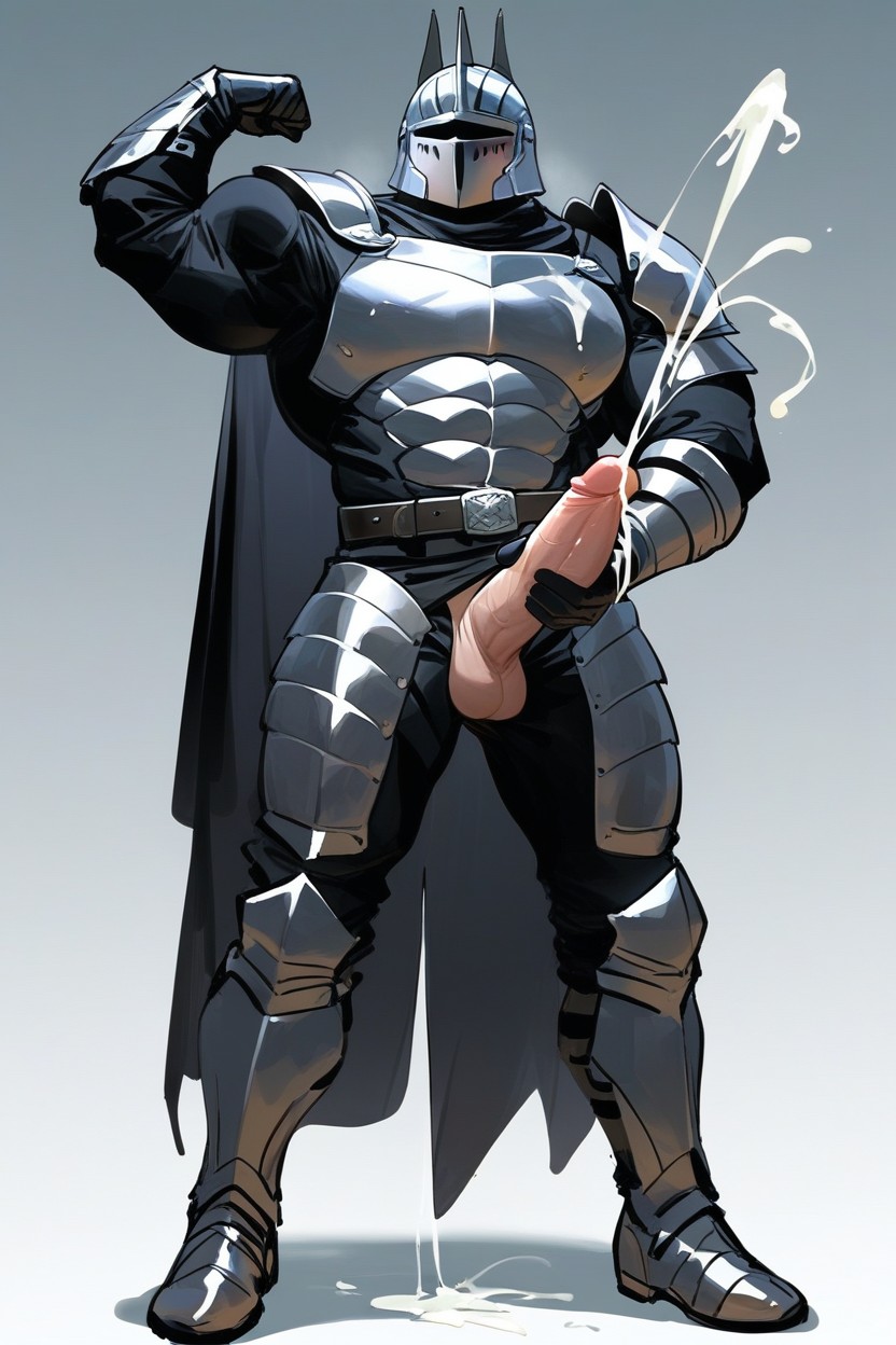 Black Knight Helmet, Dark Dungeon Background, Black Armor Belt AI Gay Porn