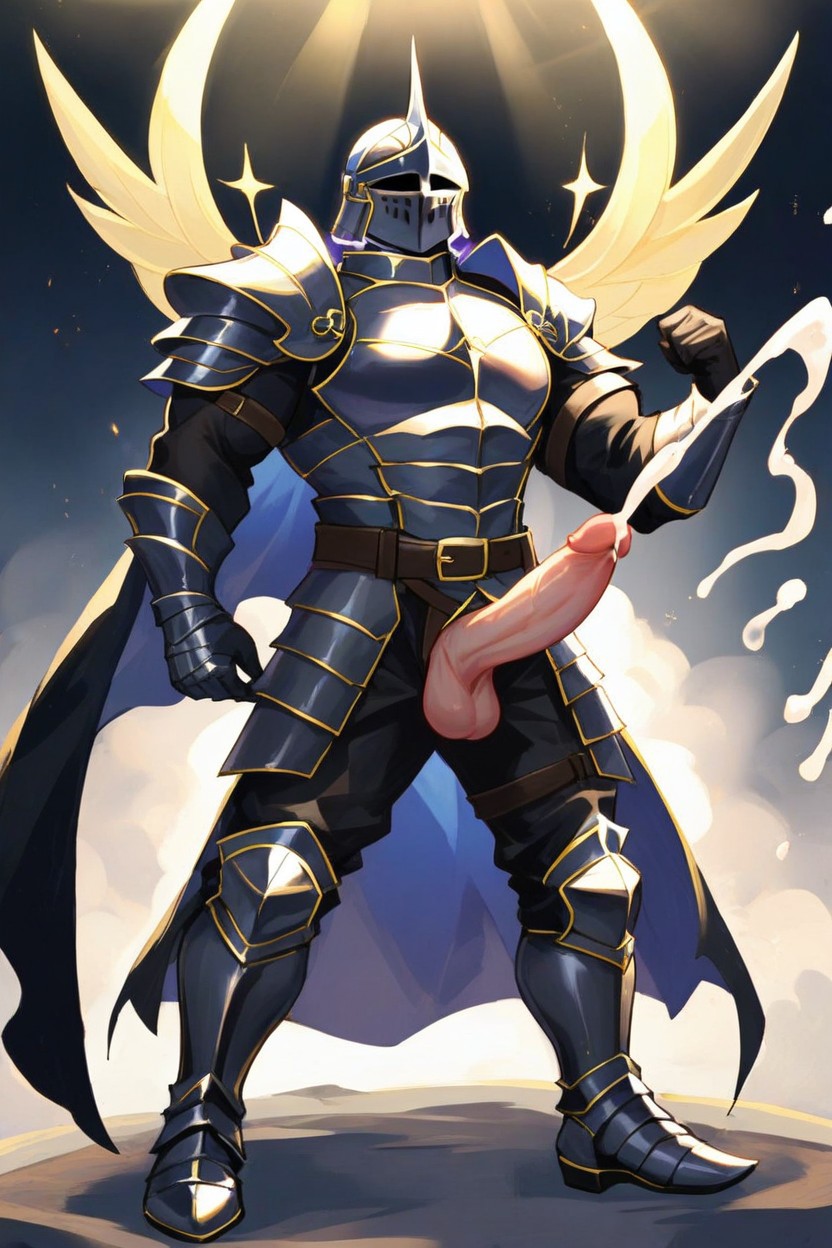 Fully Clothed, Showing Penis Through Fly, Black Cape AI Gay Porn
