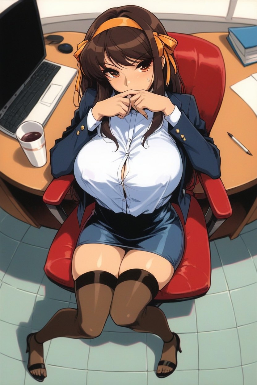 Top Down, Purple Eyeshadow, Huge Breasts Hentai AI Porn