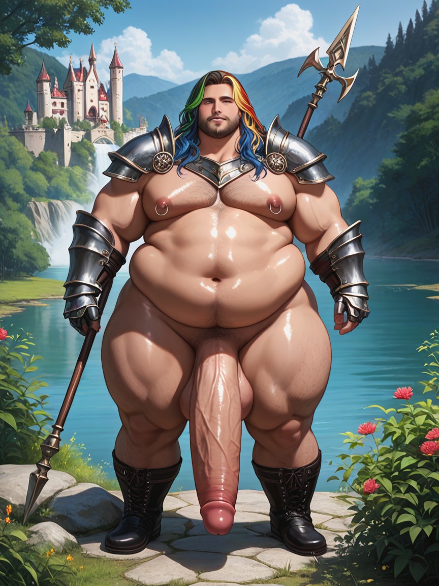Medieval Castle Background, Lake, Chubby Fat Body AI Gay Porn